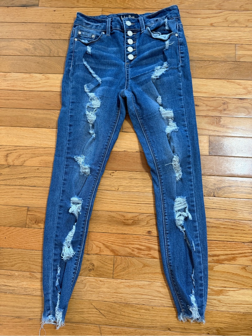 Indigo Rein Medium Blue High-Rise Ripped Skinny Jeans